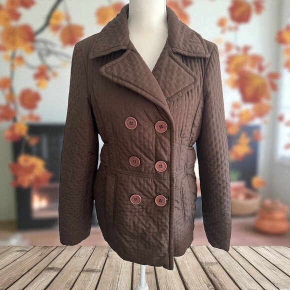 JONES NEW YORK Brown Double Breasted Coat Jacket Size Medium - Picture 1 of 6